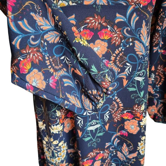 Blue Floral Dress Long Sleeve Navy & Multicolor Maxi Size L I. Madeline jj3739 - Picture 10 of 14